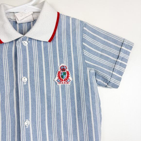 Vintage 90s Paul Scott Button Up Stripe Blue Polo Shirt Boys - 4 4T - Picture 7 of 9